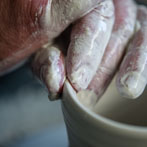 Richard Heeley at work in his pottery in Shropshire Feb 2018